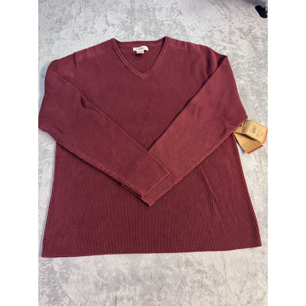 RuffHewn Womens XL Burgundy V-Neck Ribbed Cotton Long Sleeve Sweater NWT